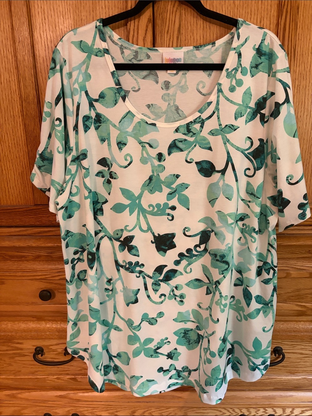 LuLaRoe Teal and White Scoop Neck Floral Tee